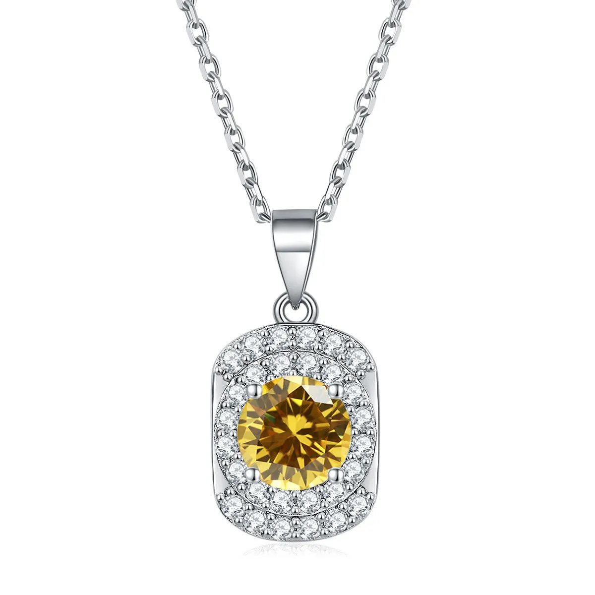 Arc Rectangle with Colourful Round Zircon Pendant Silver Necklace for Women