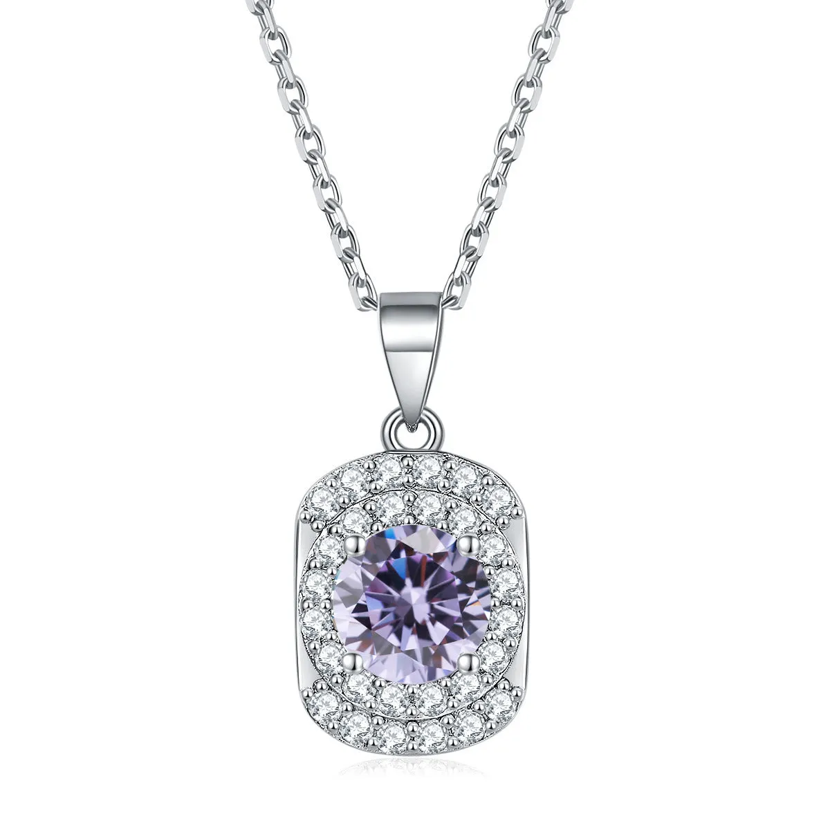 Arc Rectangle with Colourful Round Zircon Pendant Silver Necklace for Women