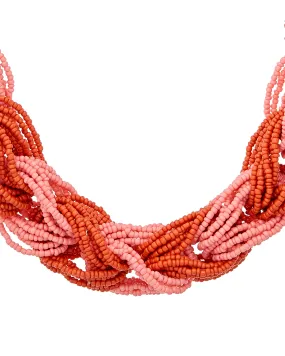 Arianna Seed Bead Statement Necklace | Silver / Coral