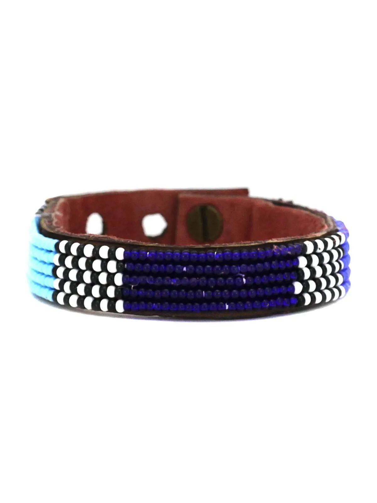 Atlas Blues Beaded Leather Cuff