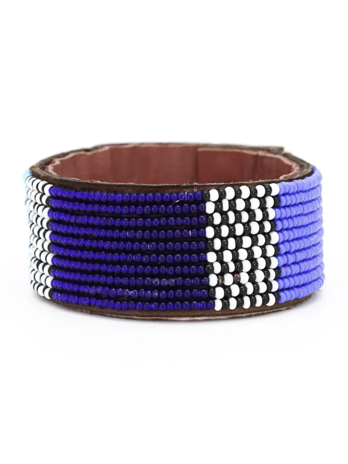 Atlas Blues Beaded Leather Cuff