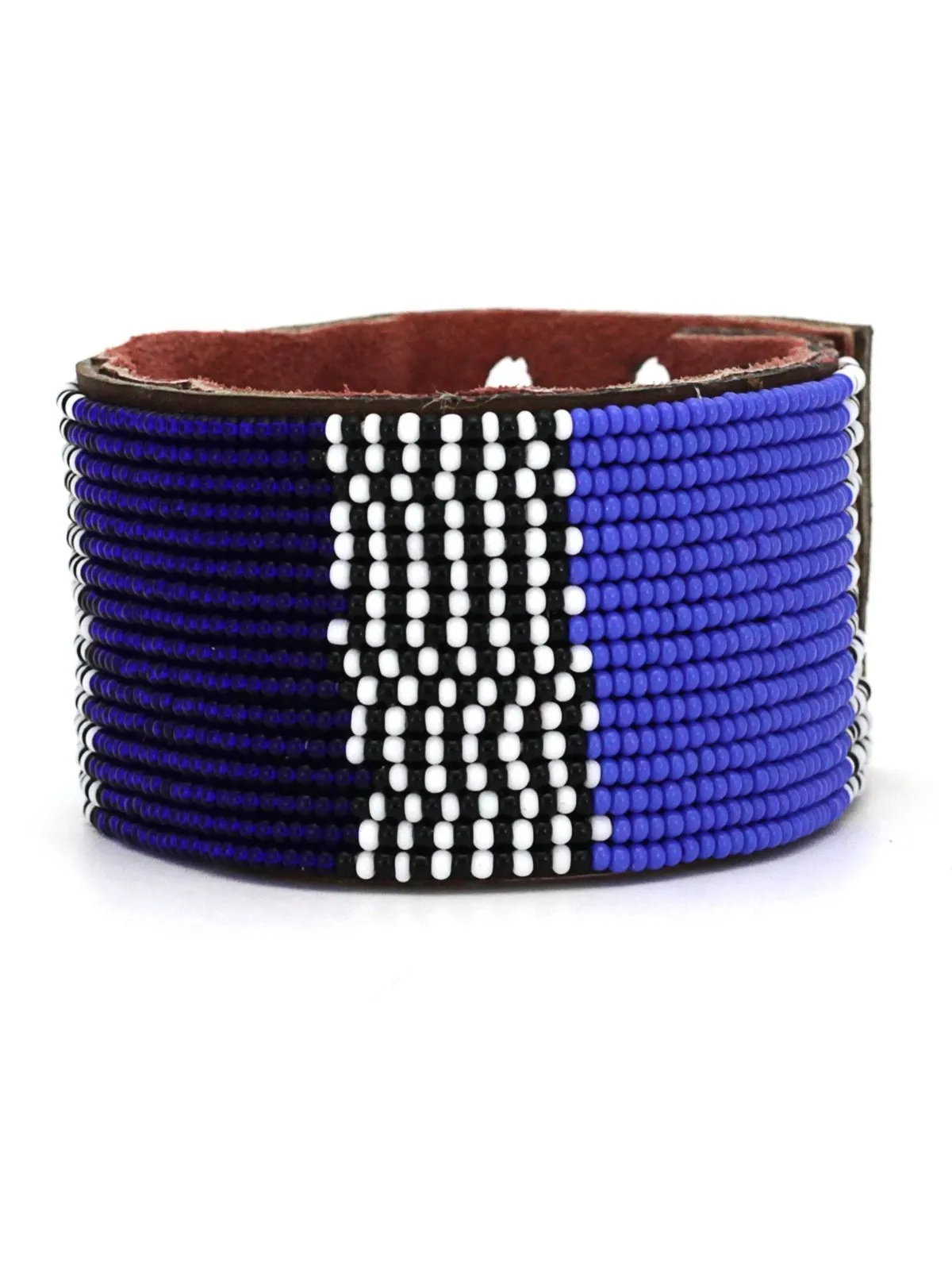 Atlas Blues Beaded Leather Cuff