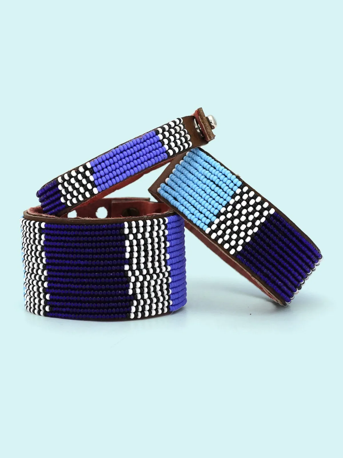 Atlas Blues Beaded Leather Cuff