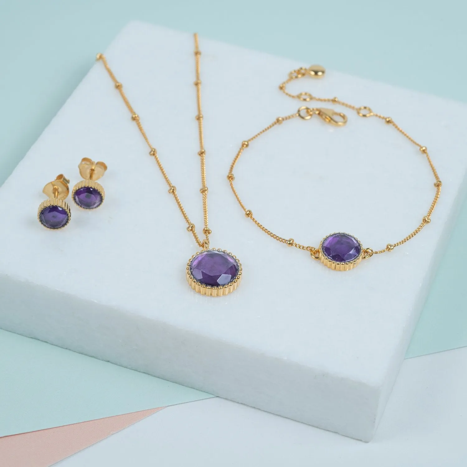 Barcelona February Birthstone Amethyst & Gold Vermeil Jewellery Set