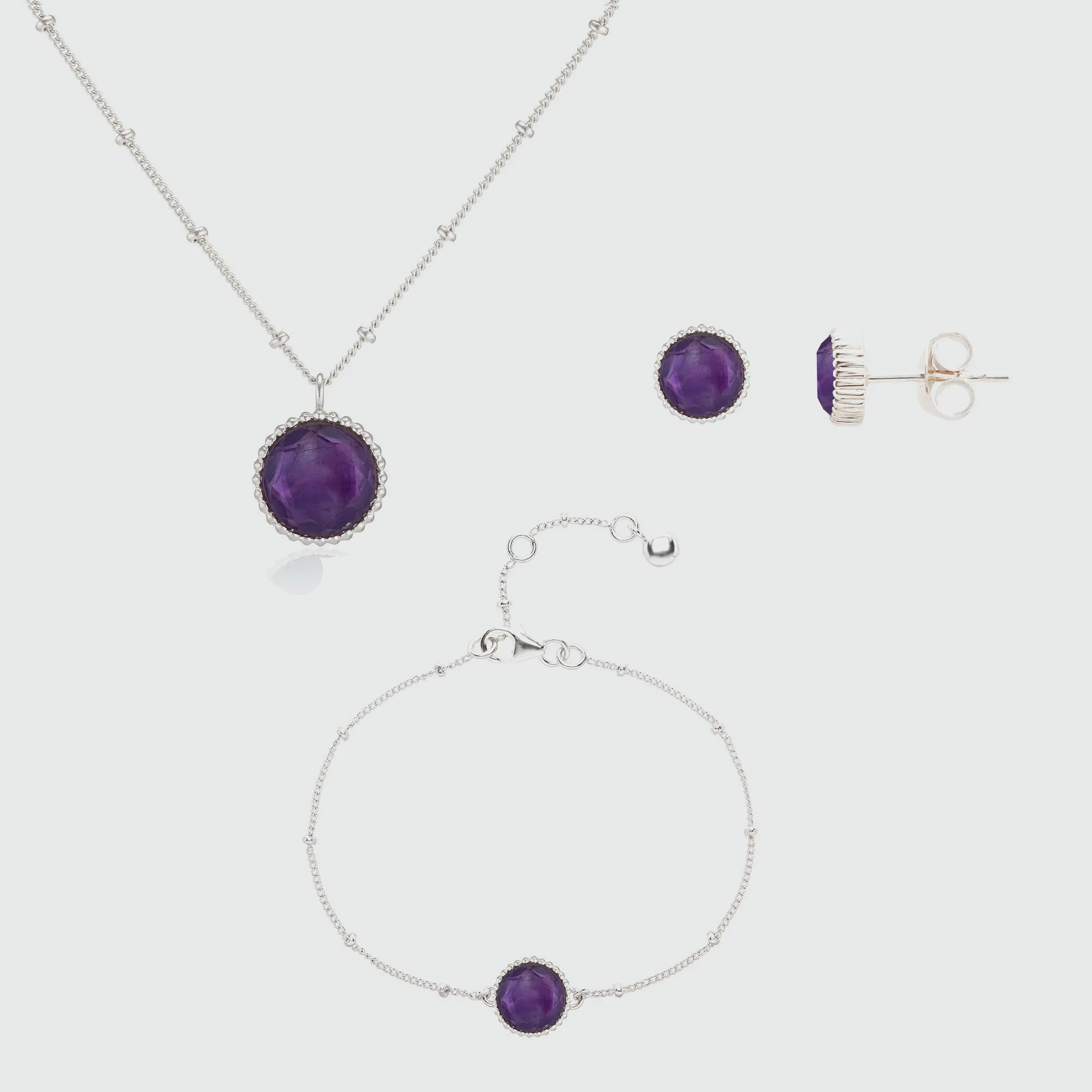 Barcelona February Birthstone Amethyst & Silver Jewellery Set