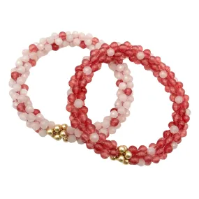 Beaded Gemstone Bracelets: Pink Polka Dots