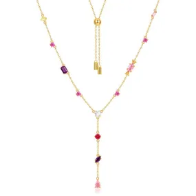 Beading Colourful Zircon Tassel Silver Necklace