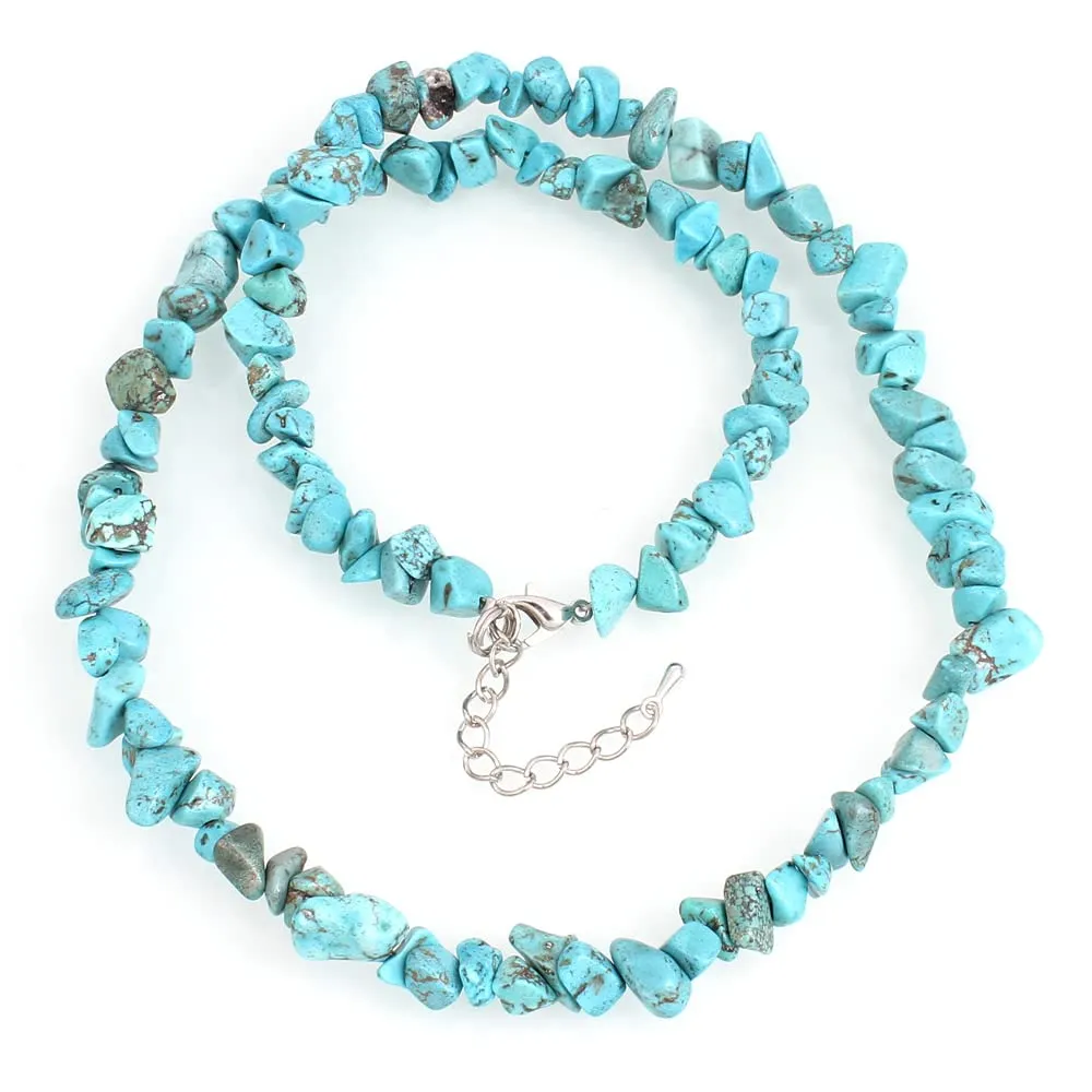 Beautiful Natural Blue Turquoise Gemstone Chips Necklace and Bracelet