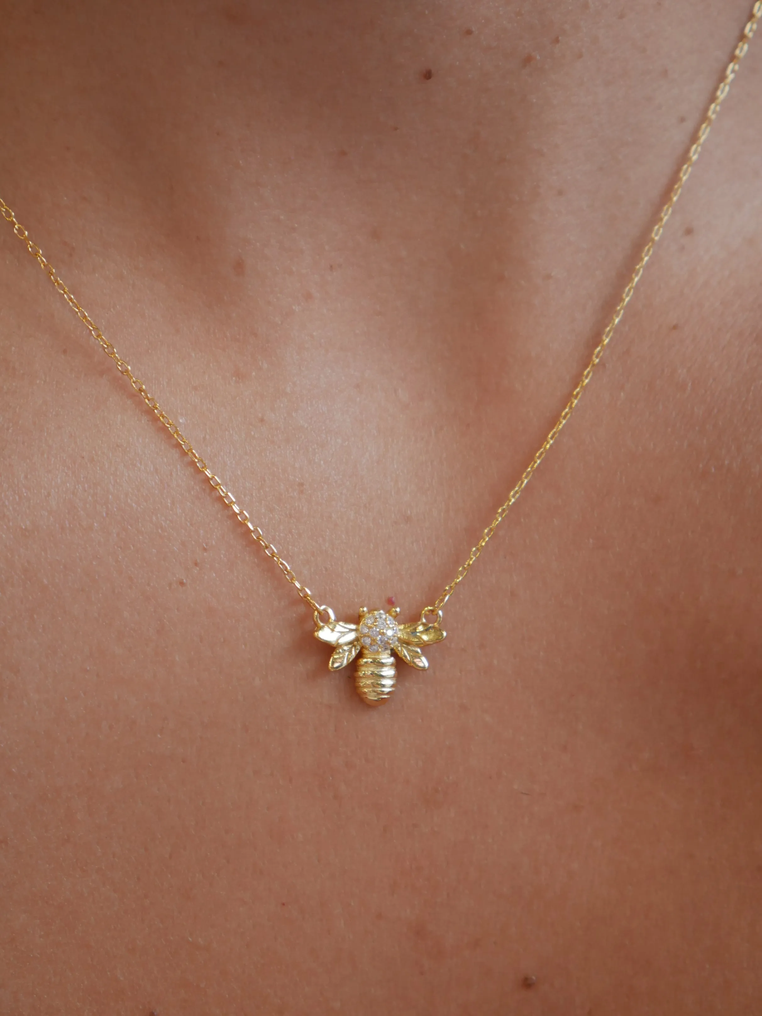 Bee Necklace .925  Sterling Silver 18K Gold Plated Zircon Luxury Statement Necklace