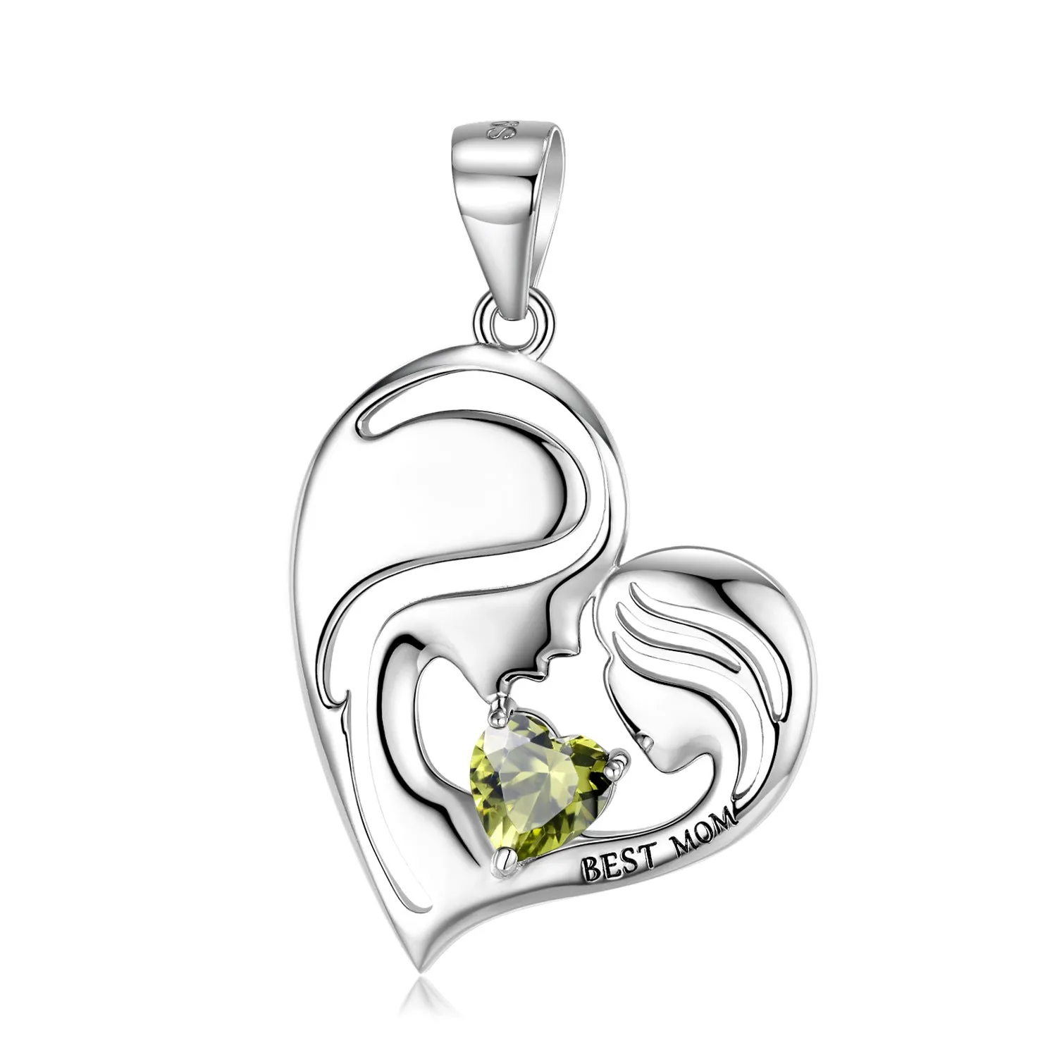 Best Mom Zircon Heart Shape Pendant Silver Necklace