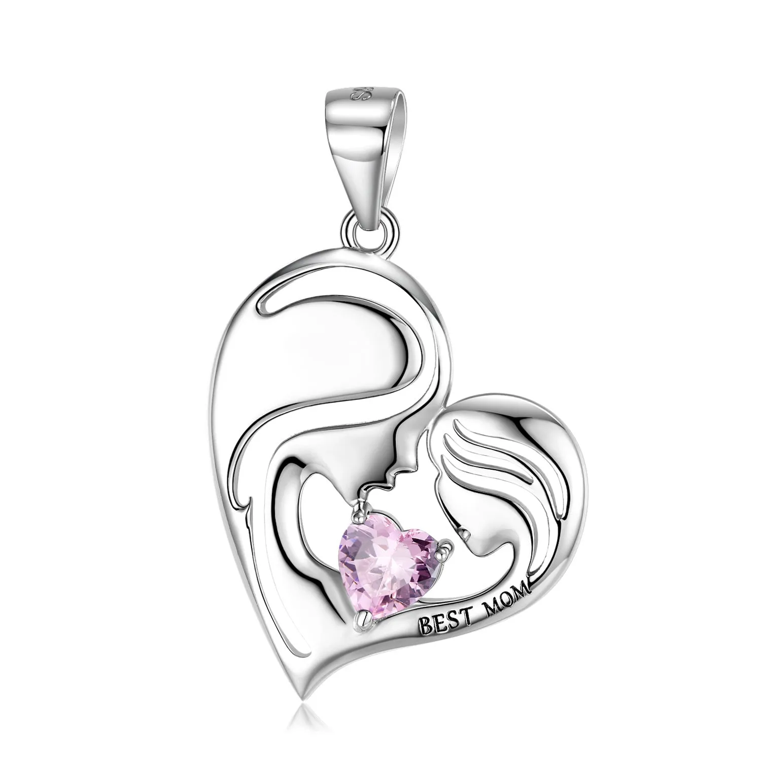 Best Mom Zircon Heart Shape Pendant Silver Necklace