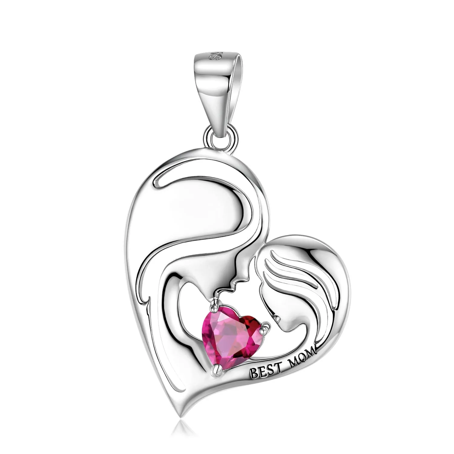 Best Mom Zircon Heart Shape Pendant Silver Necklace