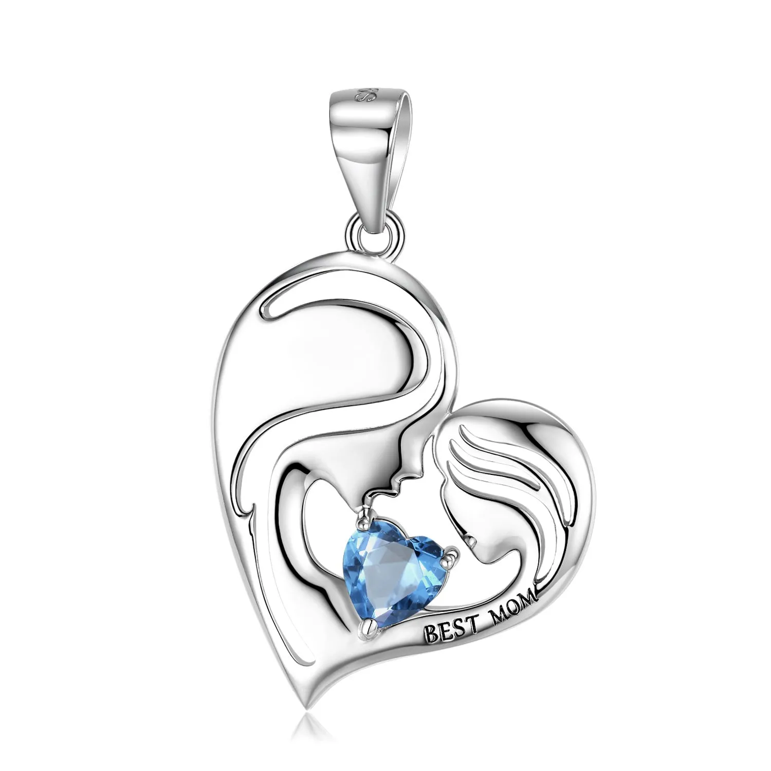 Best Mom Zircon Heart Shape Pendant Silver Necklace