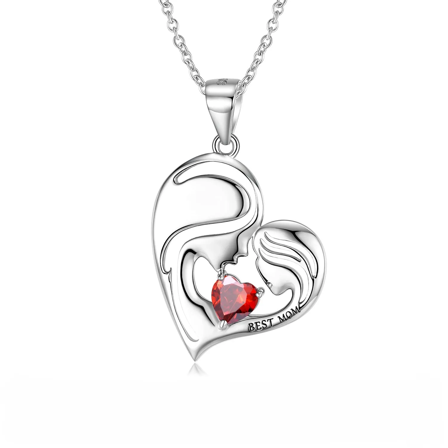 Best Mom Zircon Heart Shape Pendant Silver Necklace