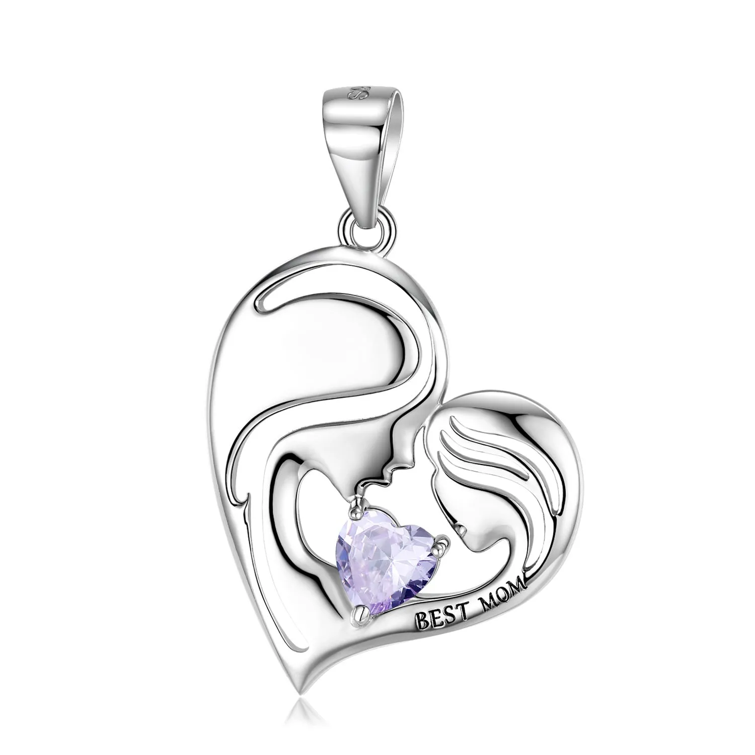 Best Mom Zircon Heart Shape Pendant Silver Necklace