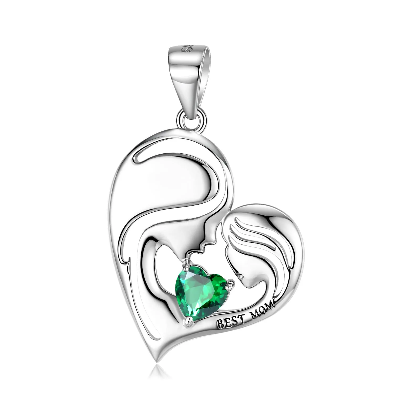 Best Mom Zircon Heart Shape Pendant Silver Necklace