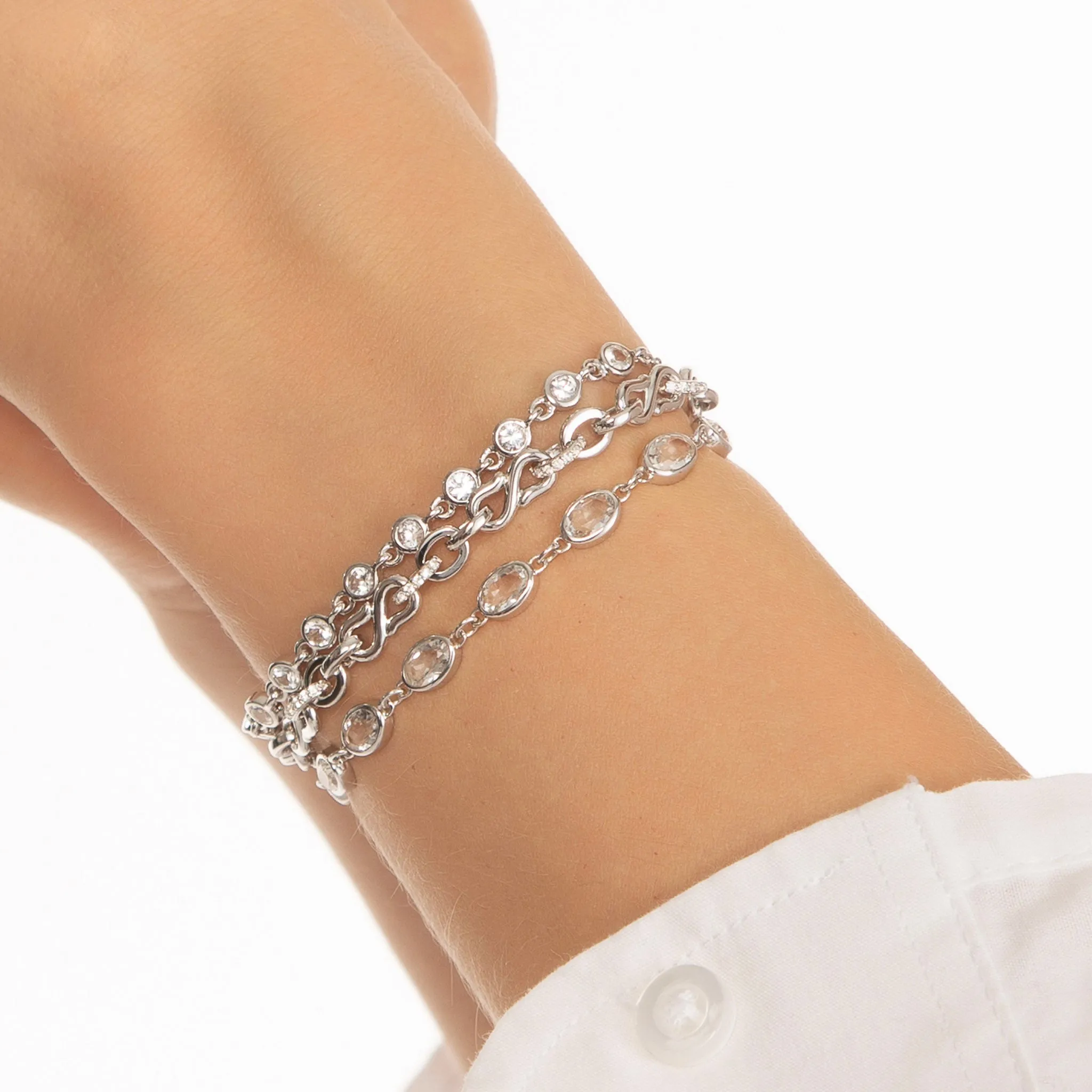 Bezel Set Round White Sapphire Tennis Bracelet