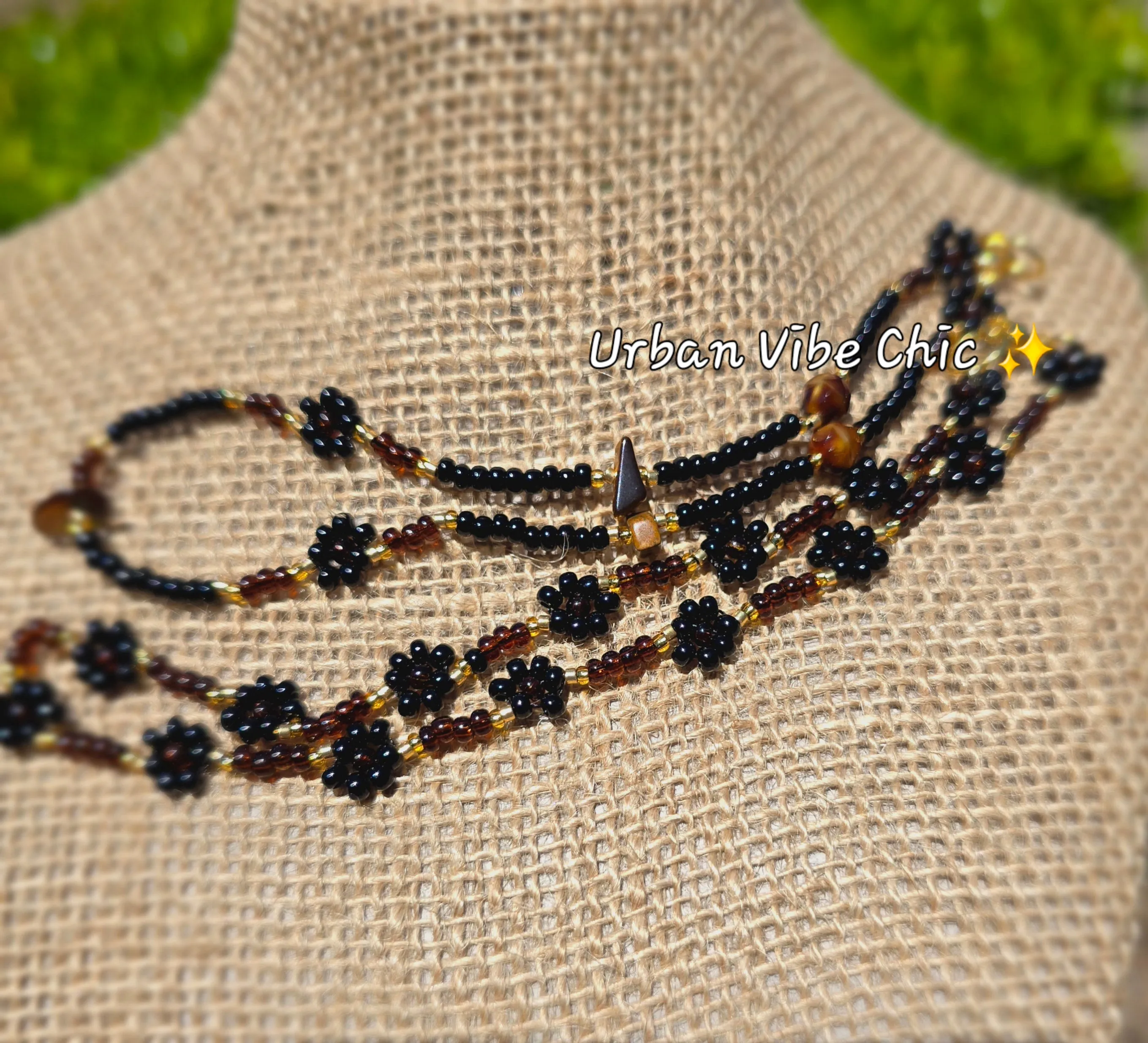 Black & Brown Daisy Beaded Anklet |Flower Bead Bead Anklet | Urban Vibe Chic | Seed Bead Jewelry