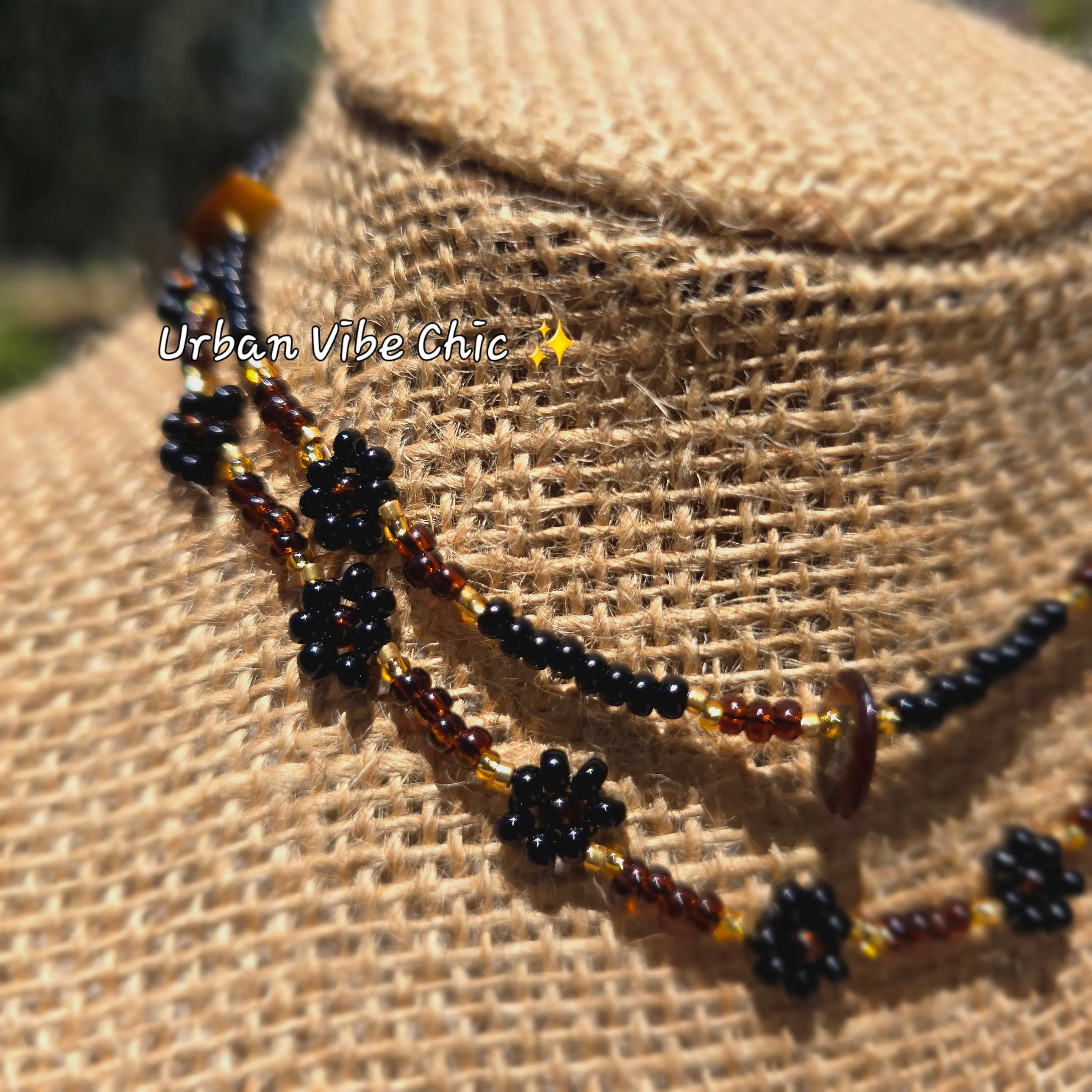 Black & Brown Daisy Beaded Anklet |Flower Bead Bead Anklet | Urban Vibe Chic | Seed Bead Jewelry