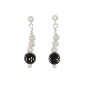 Black Coral Inlaid with silver & silver beaded Earrings