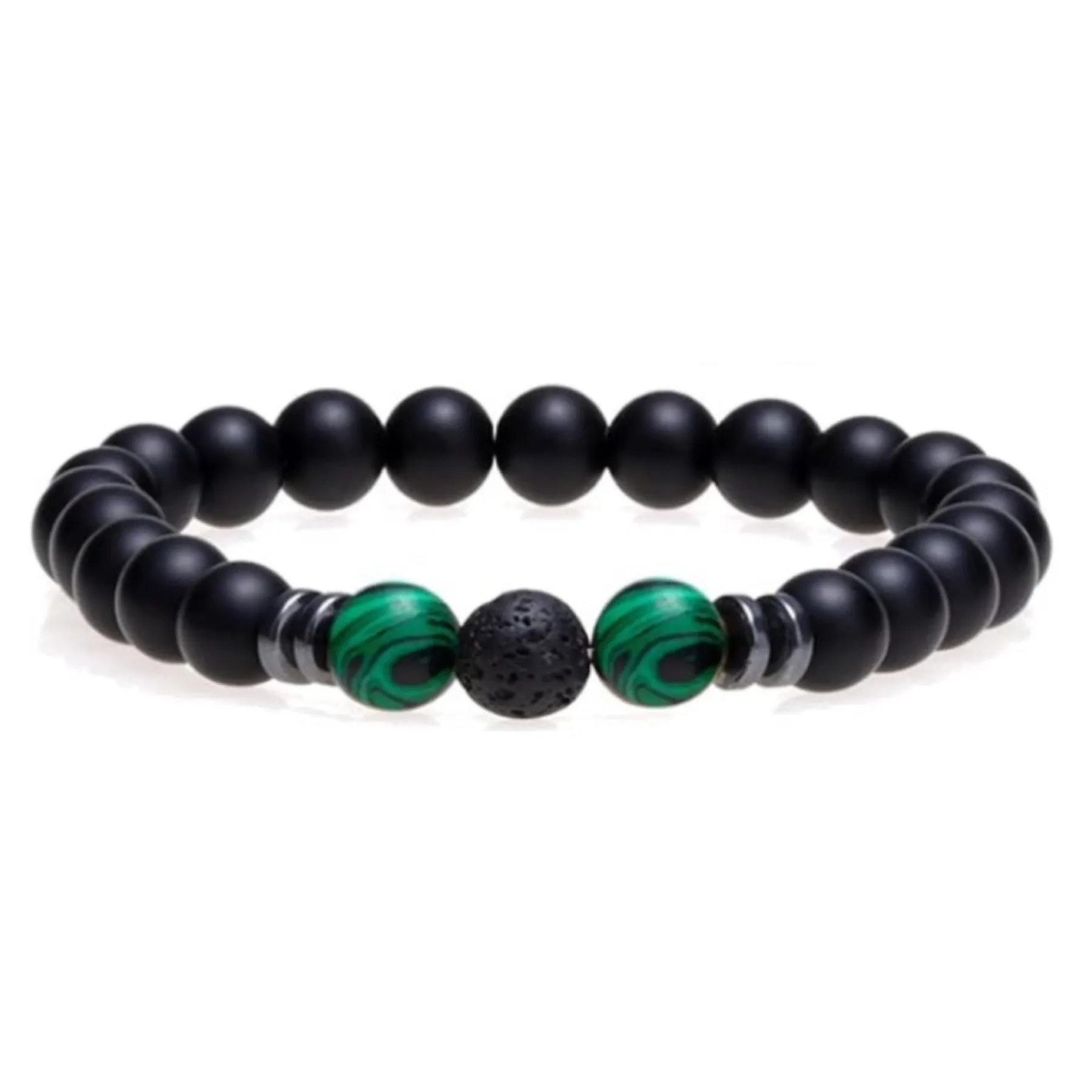 Black Matte Stone and Malachite Bracelet