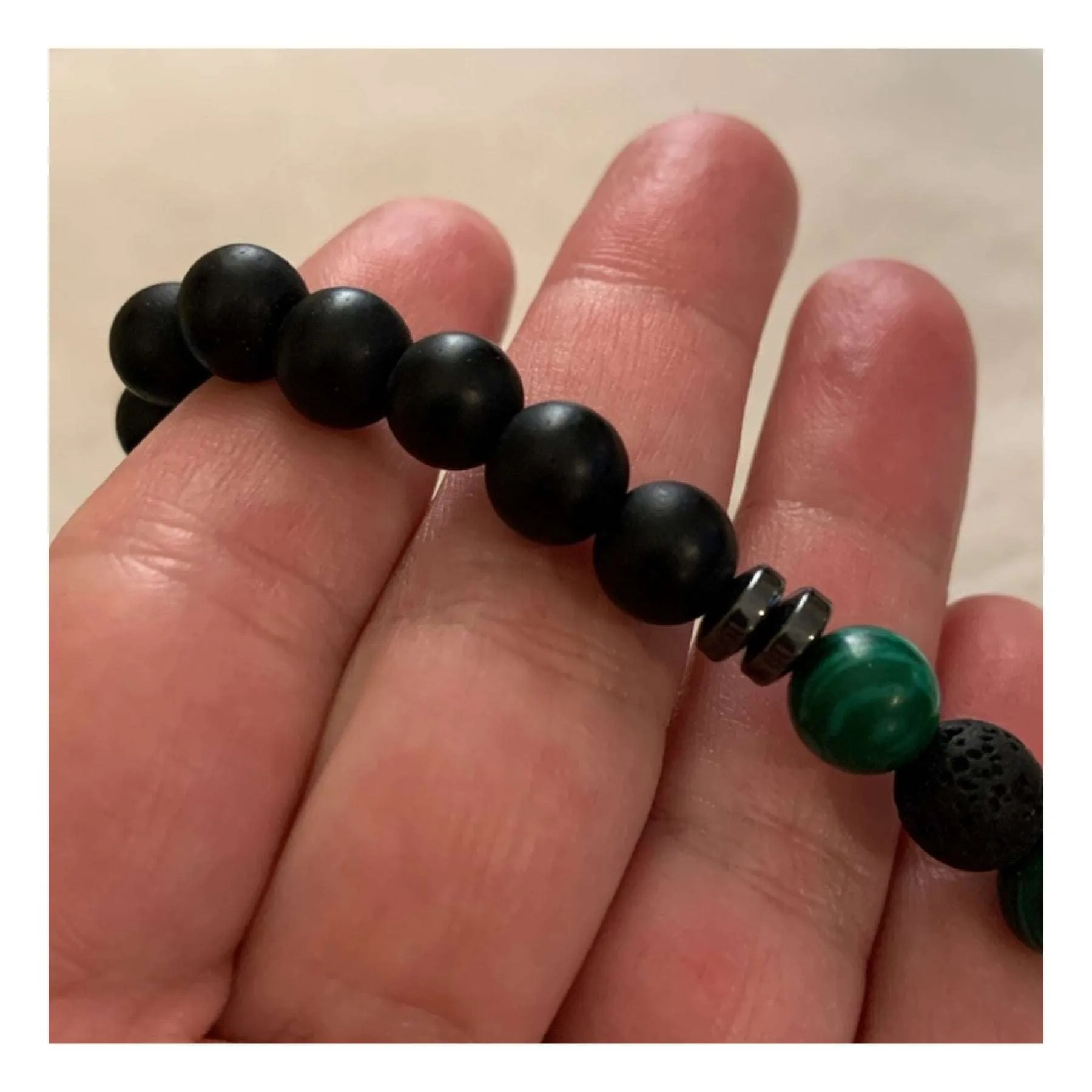 Black Matte Stone and Malachite Bracelet