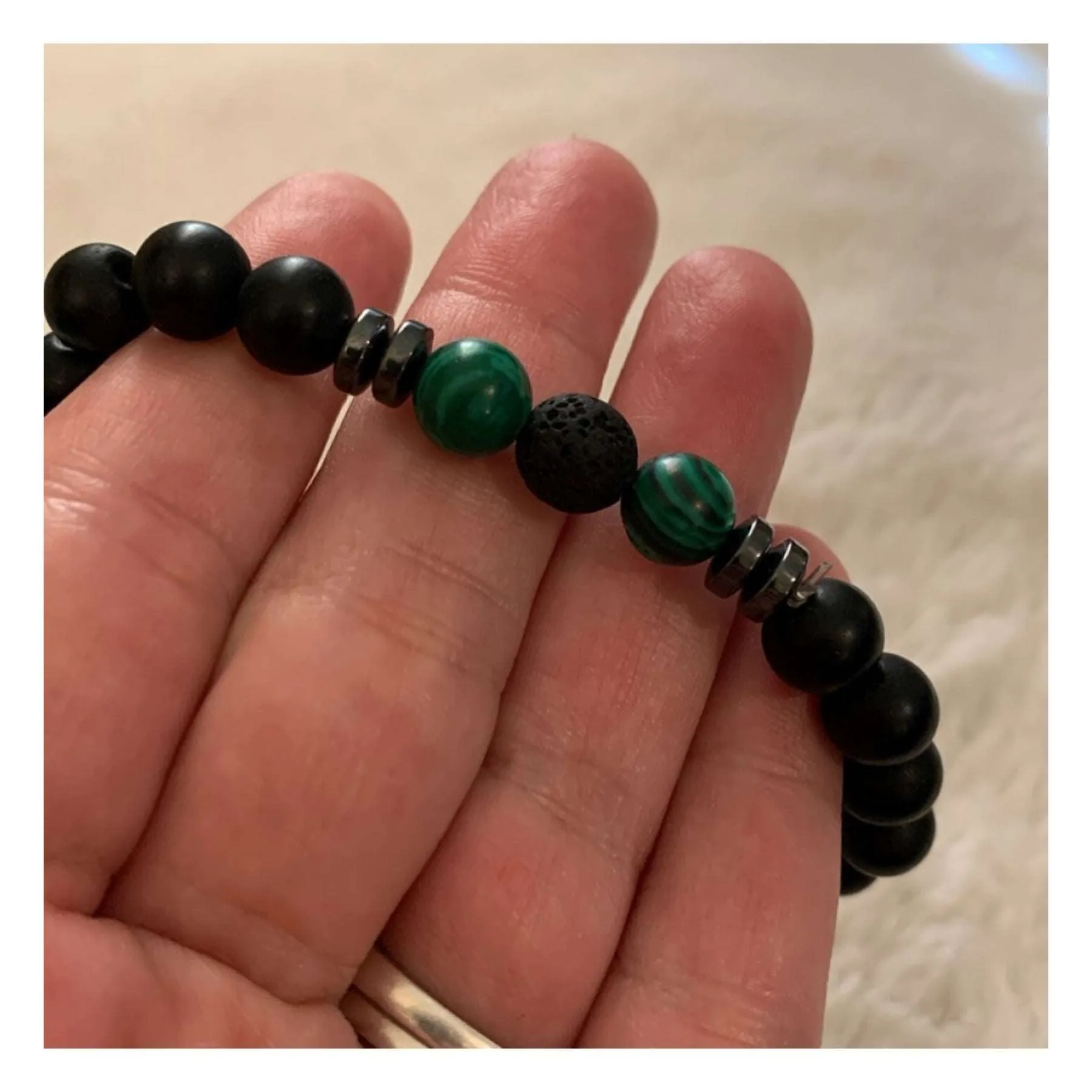 Black Matte Stone and Malachite Bracelet