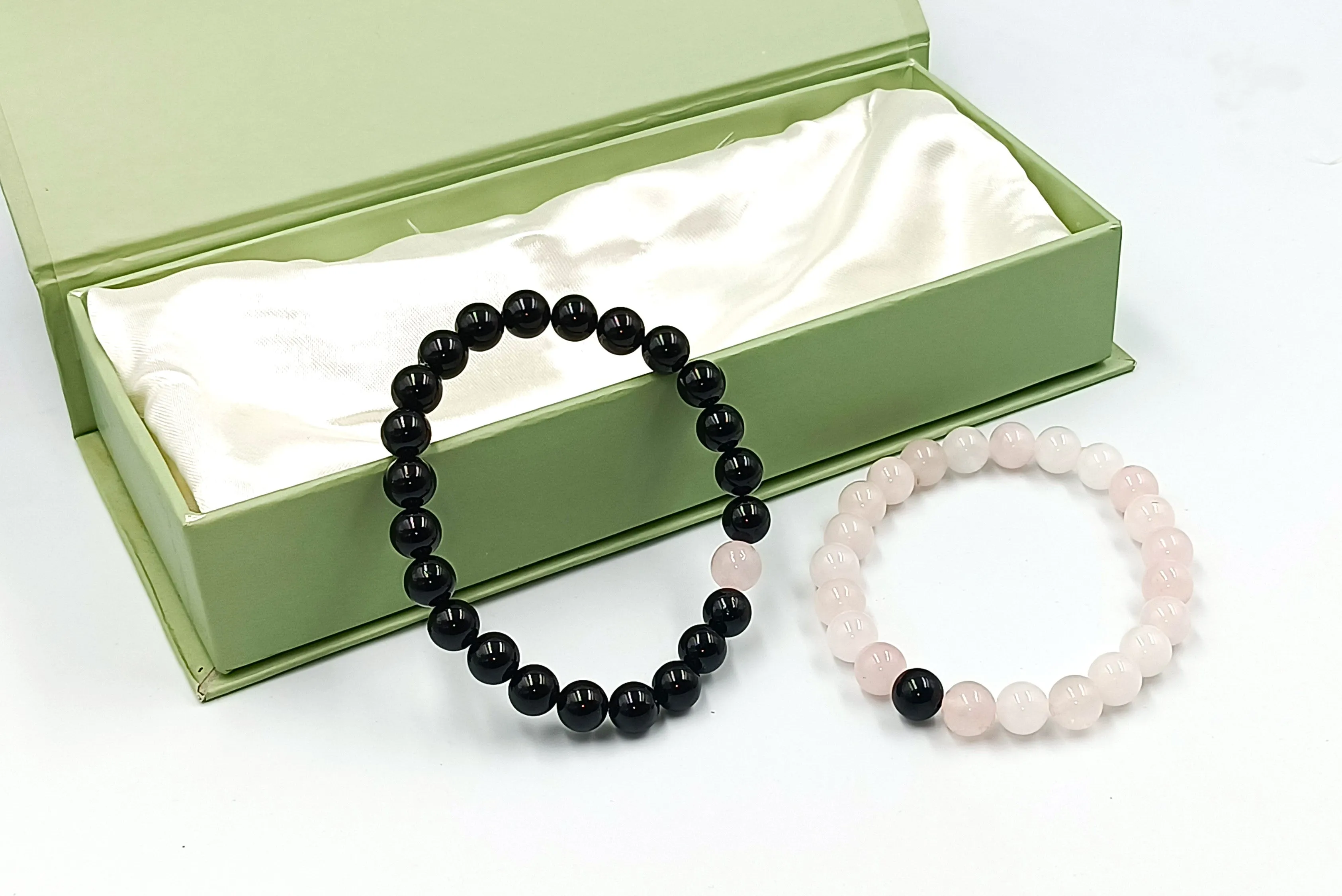 Black Tourmaline and Rose Quartz Couple Bracelet