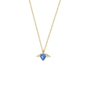 Blue Heart Zircon with Angel Wings Pendant Silver Necklace for Women