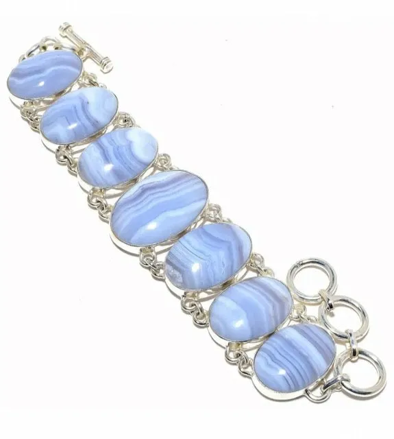 Blue Lace Gemstones .925 Silver Adjustable Bracelet(s)