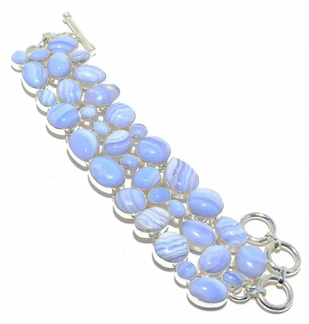 Blue Lace Gemstones .925 Silver Adjustable Bracelet(s)