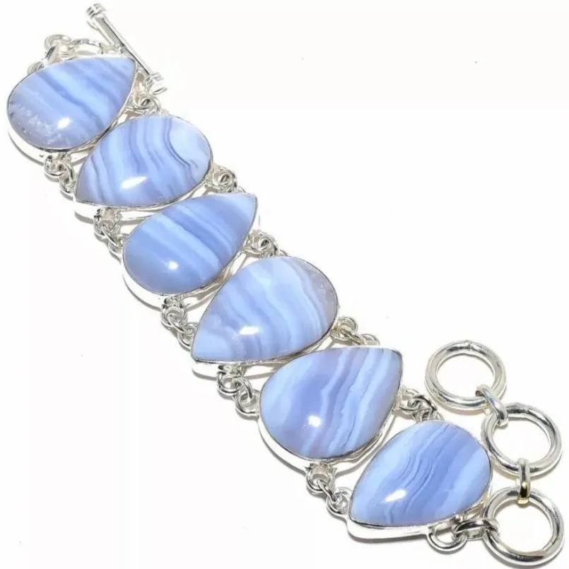 Blue Lace Gemstones .925 Silver Adjustable Bracelet(s)