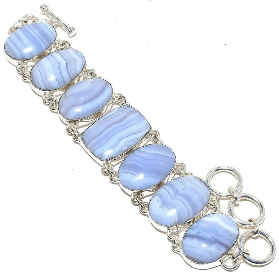 Blue Lace Gemstones .925 Silver Adjustable Bracelet(s)