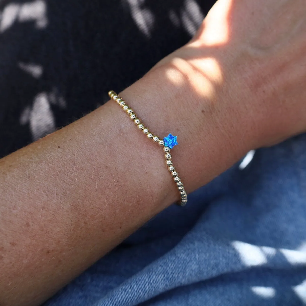 Blue Opal Star of David Gold Filled Ball Bracelet