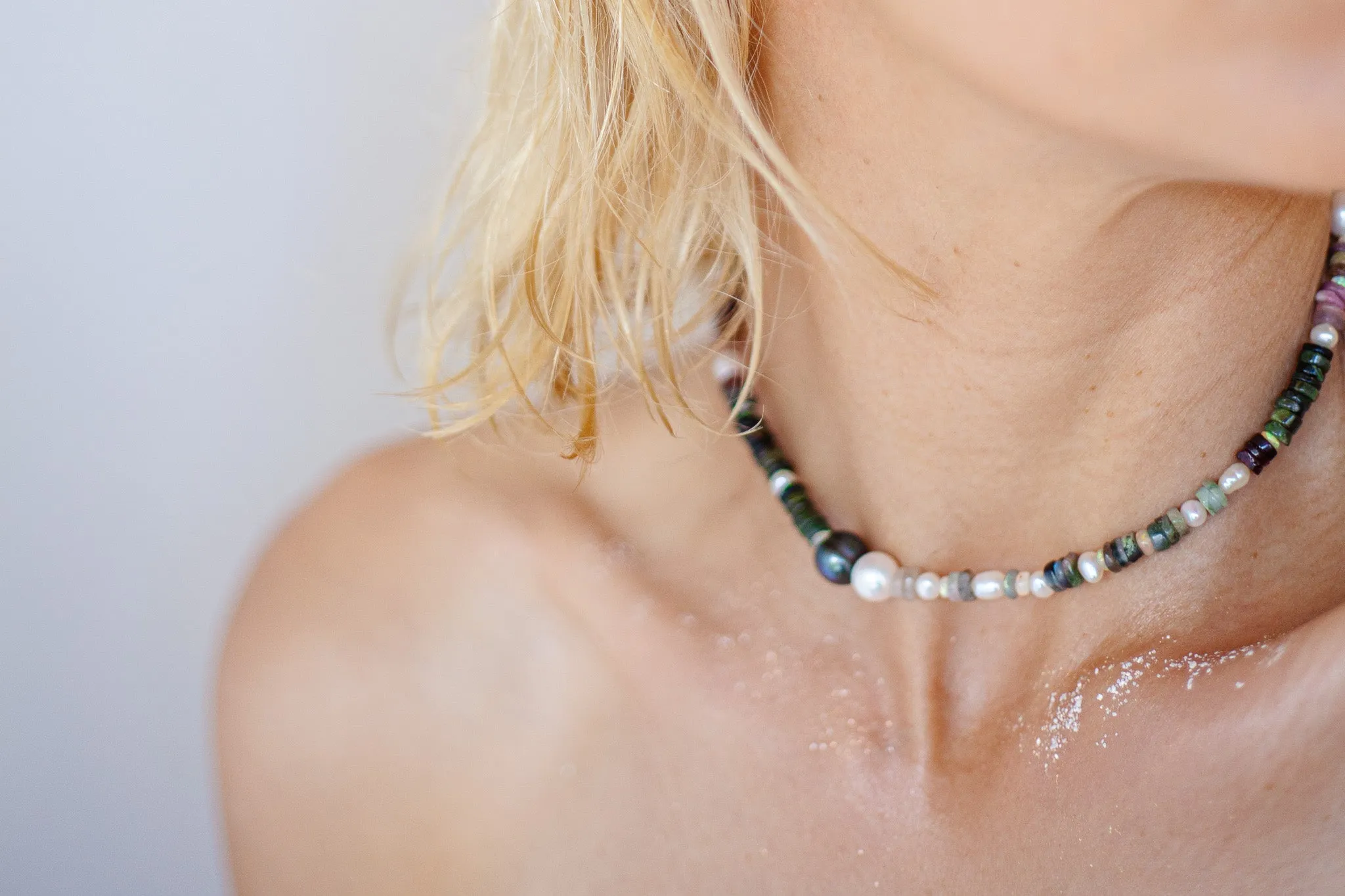 Bold Tourmaline with Akoya & Tahitian Pearl Choker Necklace.