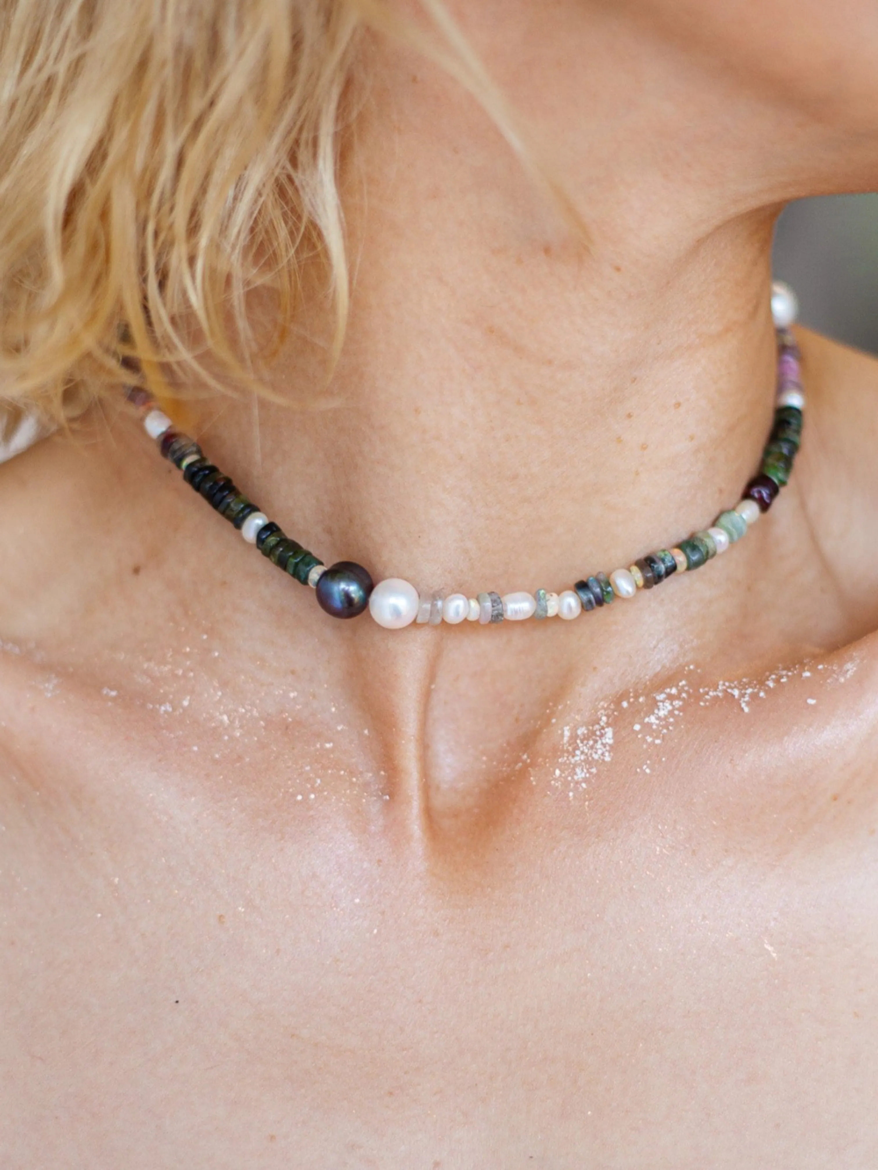 Bold Tourmaline with Akoya & Tahitian Pearl Choker Necklace.