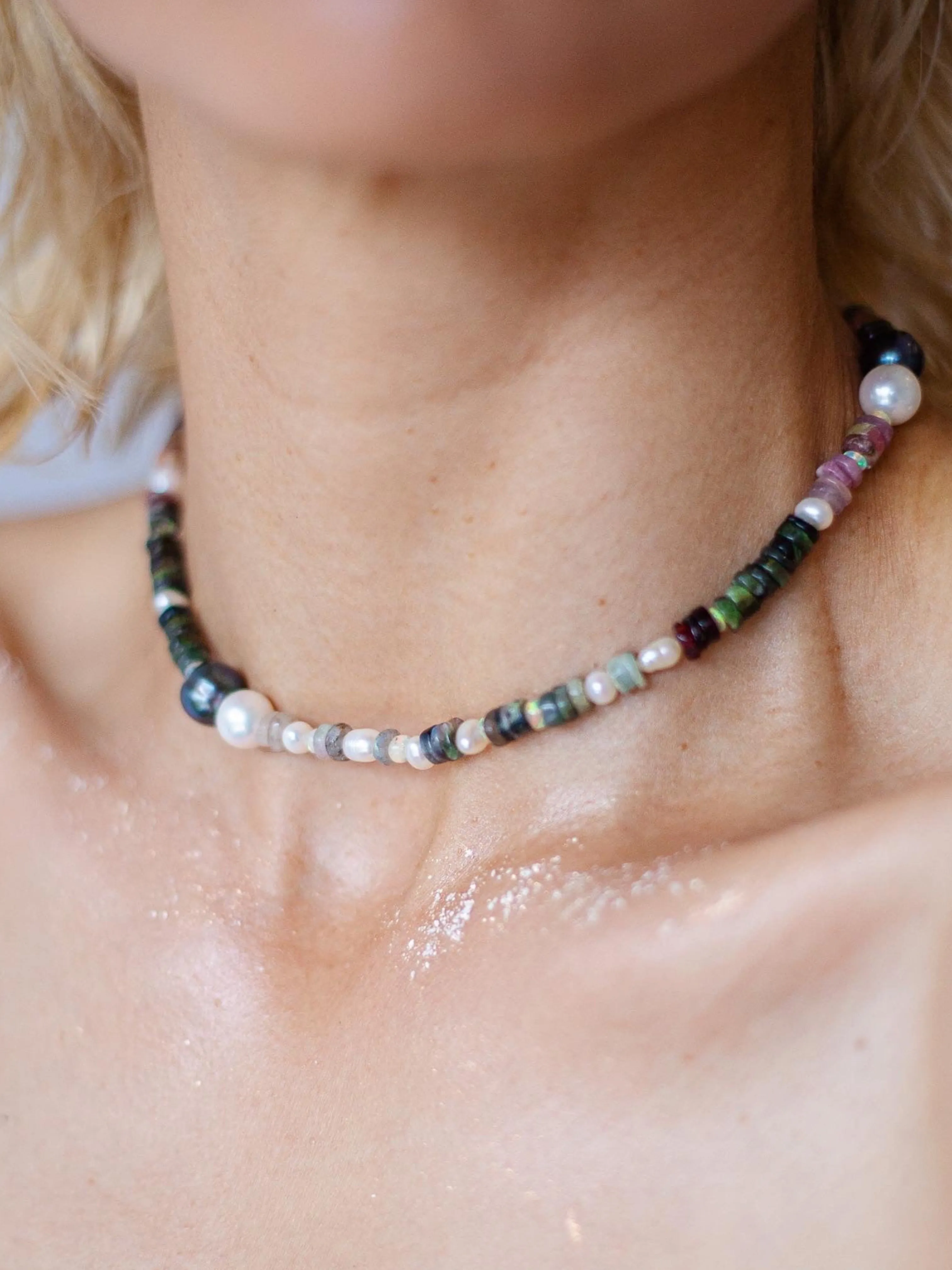 Bold Tourmaline with Akoya & Tahitian Pearl Choker Necklace.