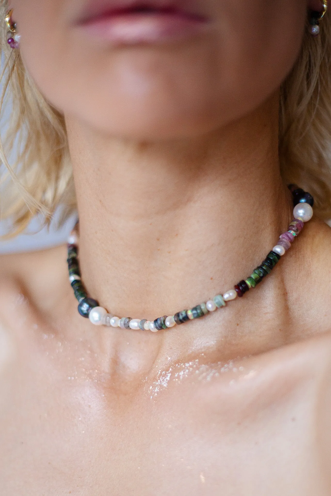 Bold Tourmaline with Akoya & Tahitian Pearl Choker Necklace.