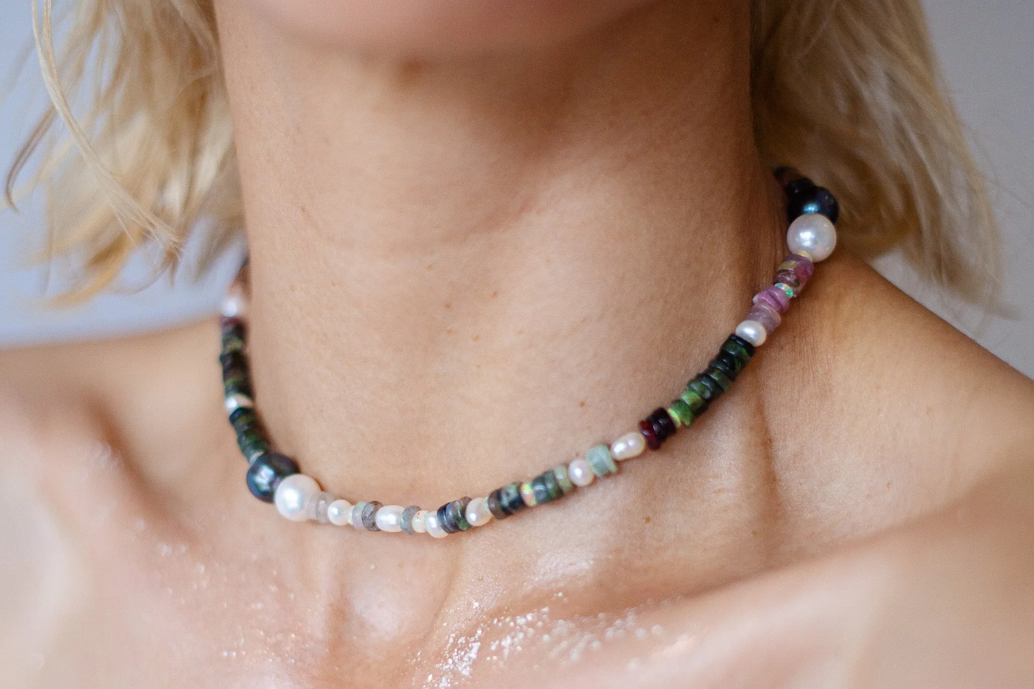 Bold Tourmaline with Akoya & Tahitian Pearl Choker Necklace.