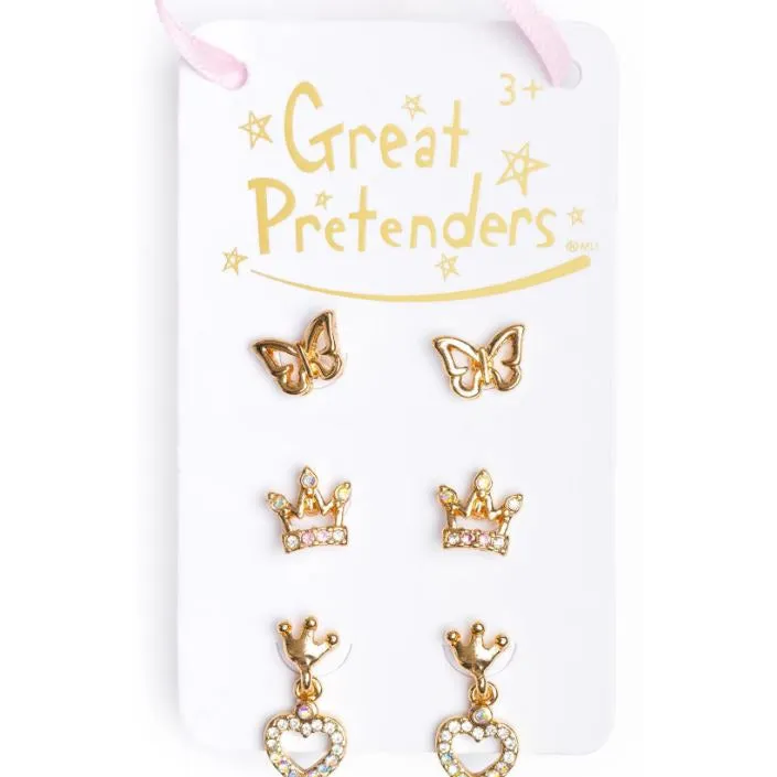 Boutique Royal  Crown Studded Earrings, 3 sets