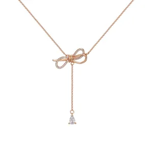 Bow with Pear Drop Zircon Tassel Necklace for Women