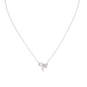 Bowknot Pendant Water Drop Zircon Silver Necklace