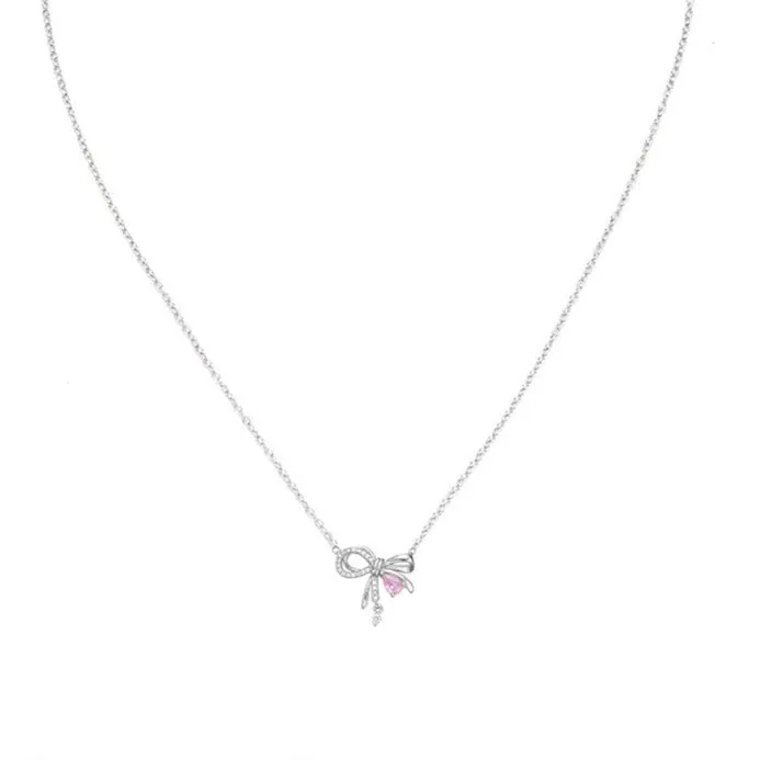 Bowknot Pendant Water Drop Zircon Silver Necklace