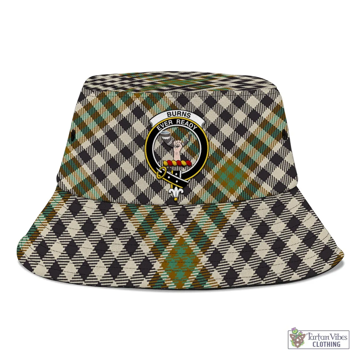 Burns Check Tartan Bucket Hat with Family Crest