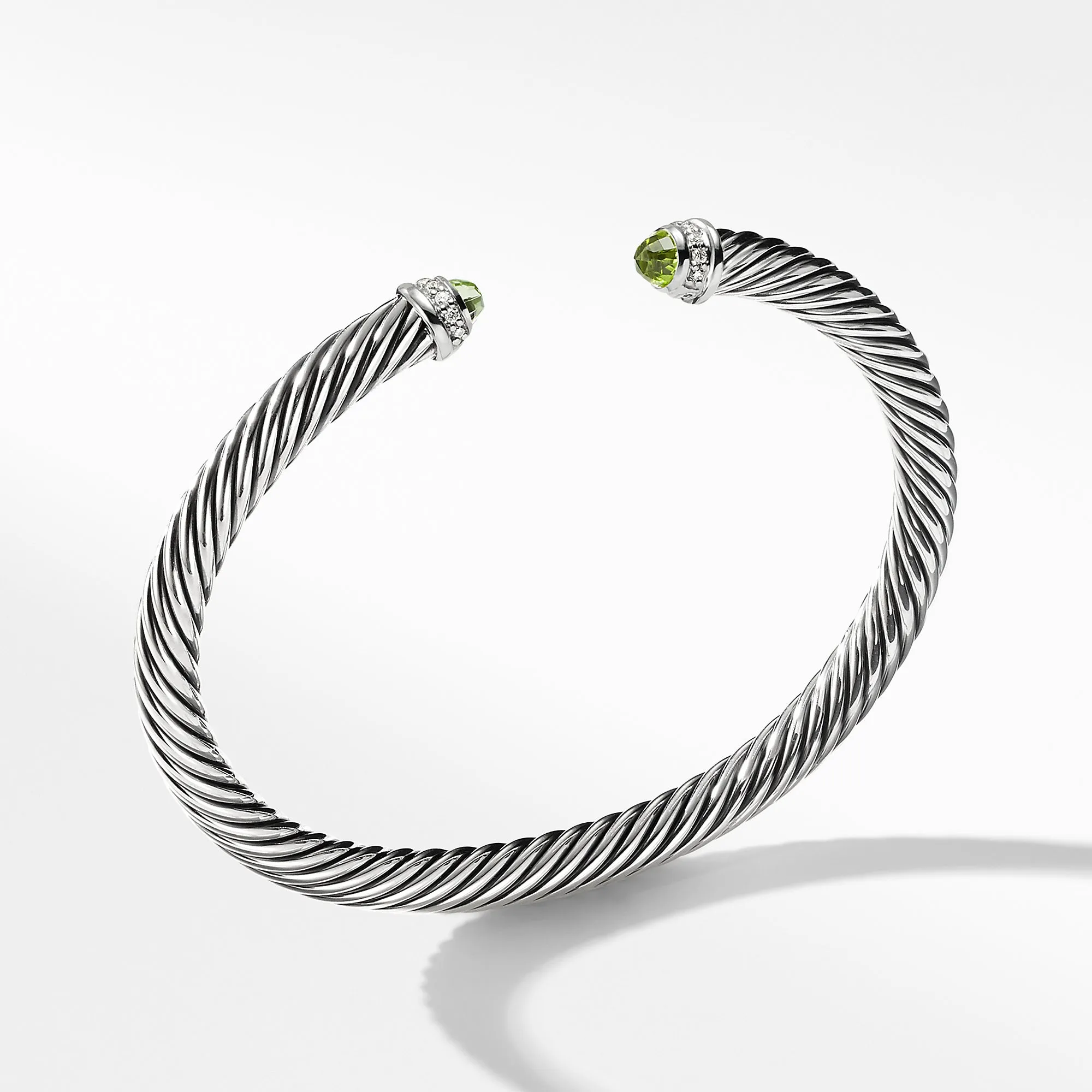 Cable Classic Bracelet with Peridot and Diamonds, Size Medium