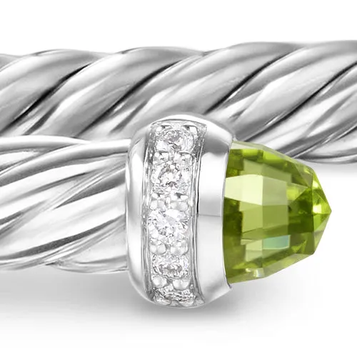 Cablespira Flex Bracelet in Sterling Silver with Peridot and Diamonds, 4mm, Size Medium