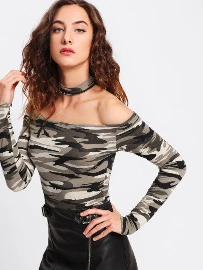 Camo choker fashion top