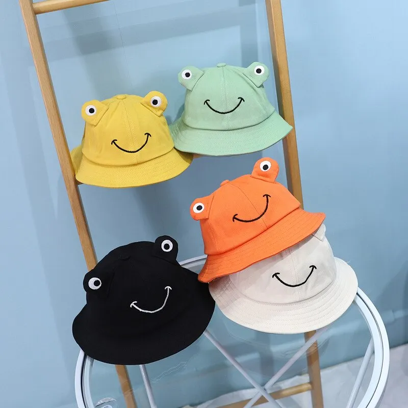 Cartoon Frog Kids Bucket Hat Children Summer Hats Boys Sun Caps Sun Protective Baby Hats Caps