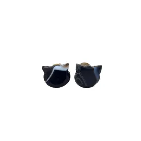 Cat Shape Agate 14k Gold Stone Stud Earrings