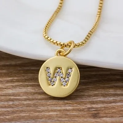 Charm Personal Pendant Necklace with Initial A-Z Zircon in Gold Color